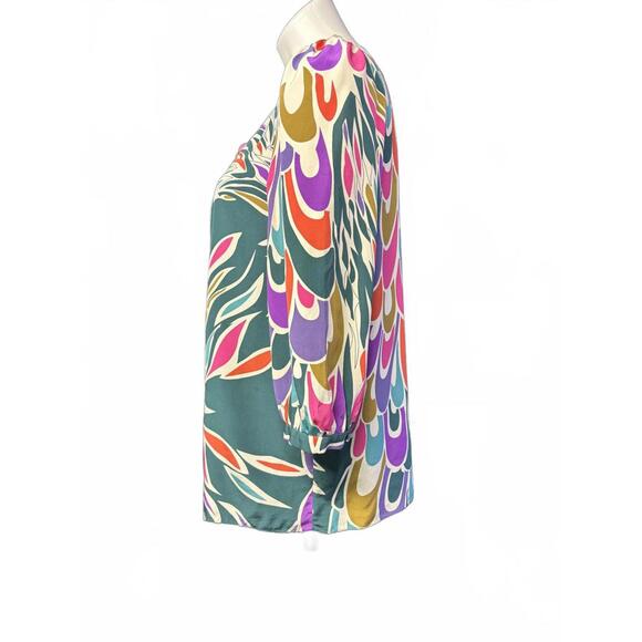 Women's Tibi Silk Colorful Patterned Tunic Top with 3/4 Sleeves - Picture 2 of 9